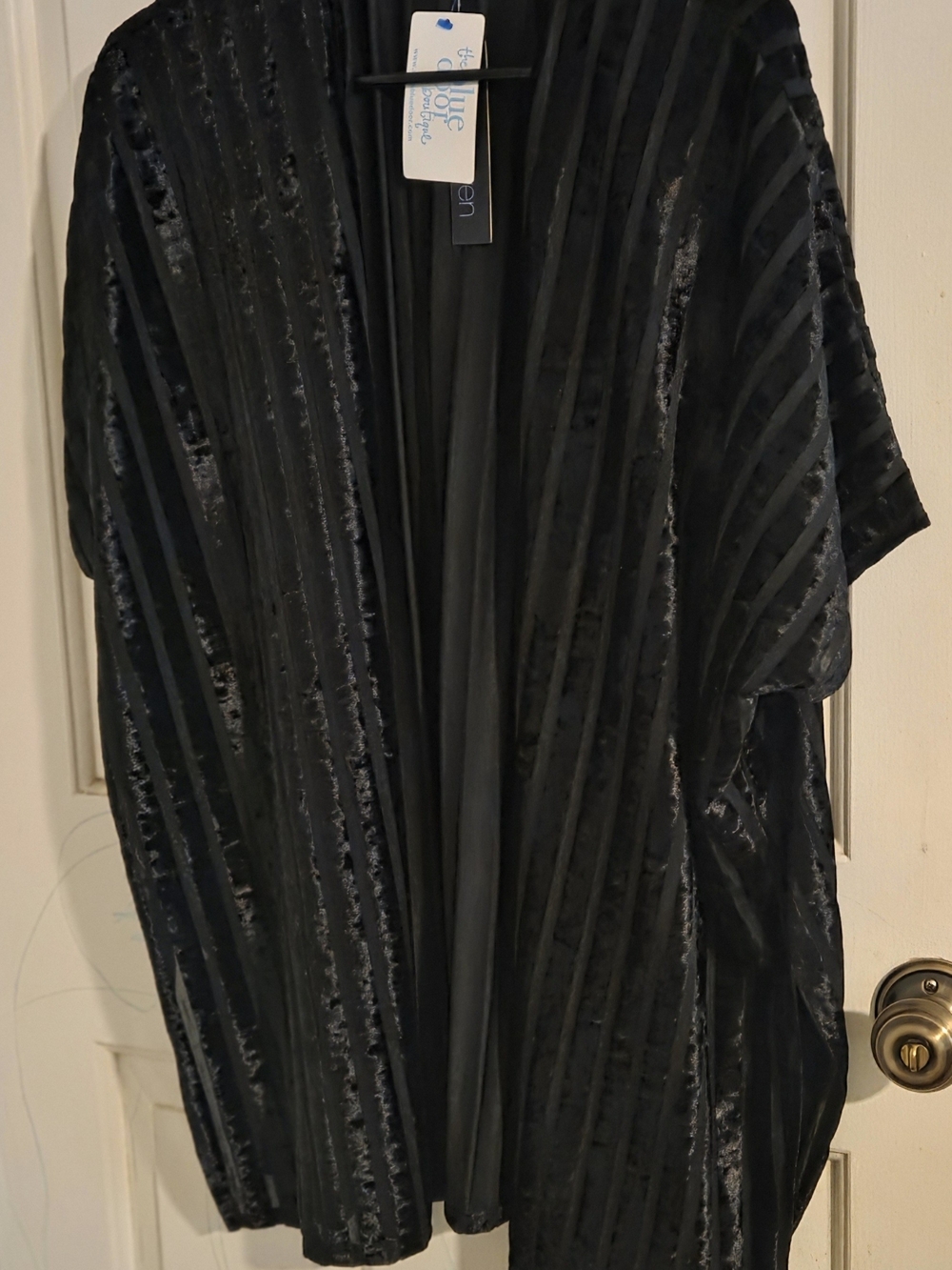 Blue Haven Black Velvet Striped Open Kimono
